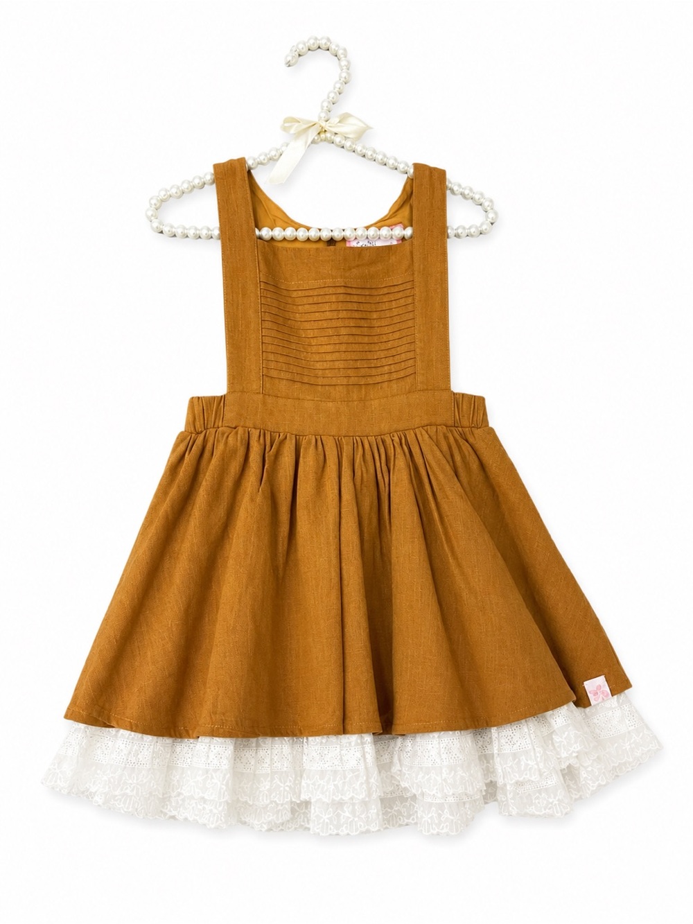 NWT Sweet Honey Girls  Rust Pinafore Dress with White Lace Hem